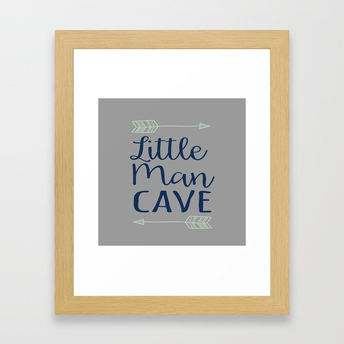 Little Man Cave - Gray, Navy, Mint Framed Art Print