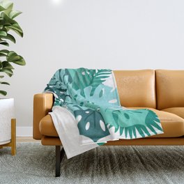 Blue and Green Tropical Leaves Throw Blanket