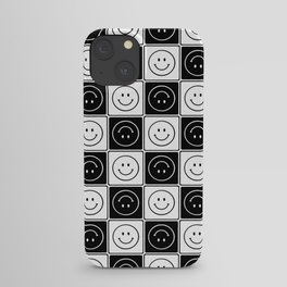 Checked Smiley Faces Pattern (Black & White) iPhone Case