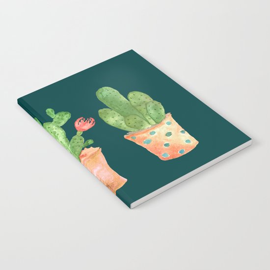 Three Green Cacti On Green Background Notebook