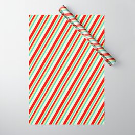 [ Thumbnail: Beige, Red, Tan, and Turquoise Colored Striped Pattern Wrapping Paper ]