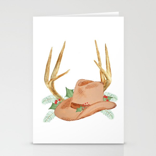Cowboy Hat with Antlers Christmas Stationery Cards