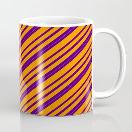 [ Thumbnail: Indigo & Dark Orange Colored Lines Pattern Coffee Mug ]