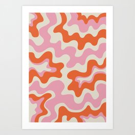 Pink and orange retro style liquid swirls Art Print