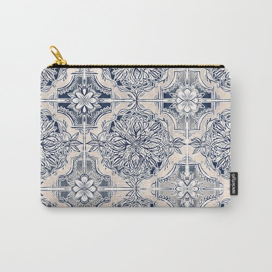 Brush and Ink Watercolor Pattern in Indigo and Cream Carry-All Pouch