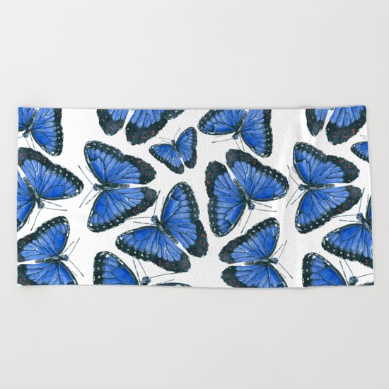 Blue morpho butterfly pattern design Beach Towel
