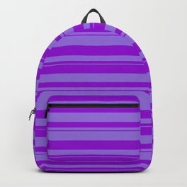 [ Thumbnail: Purple & Dark Violet Colored Stripes/Lines Pattern Backpack ]