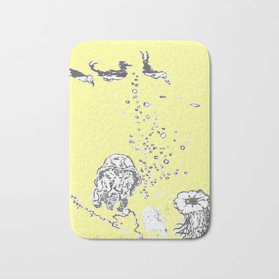 Two Tailed Duck and Jellyfish Baby Yellow Bath Mat
