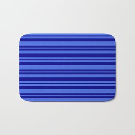 [ Thumbnail: Dark Blue & Royal Blue Colored Stripes Pattern Bath Mat ]