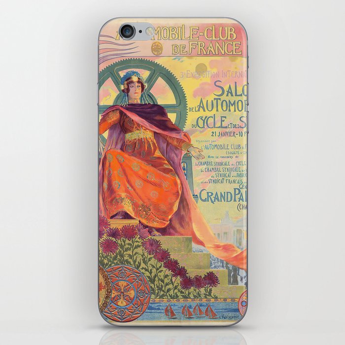Salon Automobile de France - Ancient old retro vintage club colorful illustration   iPhone Skin
