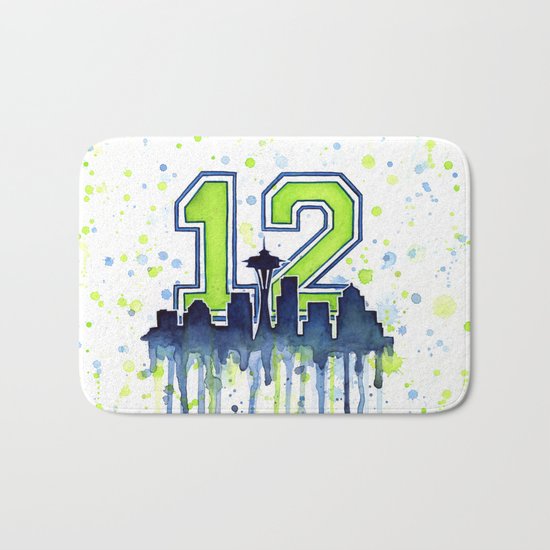 Hawks 12th Man Fan Art Seattle Space Needle Bath Mat