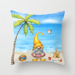 Fred the Gnome - at the Beach Throw Pillow