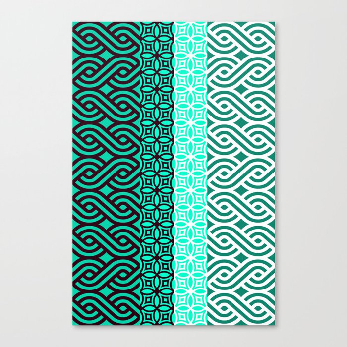 Black and White Plaits Pattern on Green Canvas Print