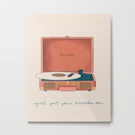 Girl, Put Your Records On Metal Print | 60S, Drawing, Girly, Music, 70S, Peach, Digital, Acrylic, Trendy, Curated 