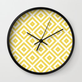 Yellow and white ethnic tribal zig zag rhombus pattern Wall Clock