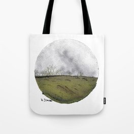Cicular minimalist watercolour and ink landscape- grey and green Tote Bag
