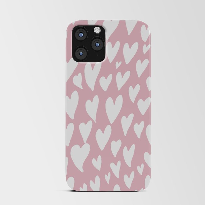 Valentines day hearts explosion - white on pink iPhone Card Case