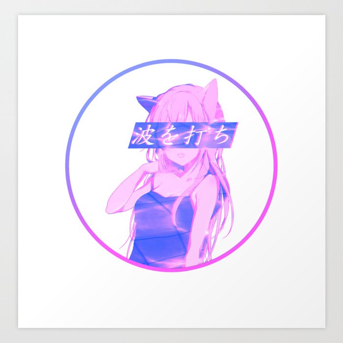 waves pink  sad japanese anime girl aesthetic kunstdrucke