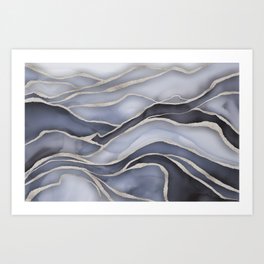 Magnificent Marble Landscape Blue Silver Art Print