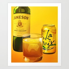 WHISKEY SODA Art Print | Digital, Graphicdesign, Yellow, Whiskey, Cocktail, Drink, Jameson, Drawing, Lemon, Lacroix 