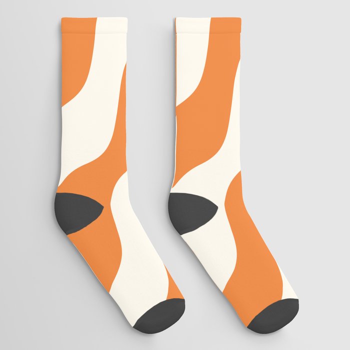 Retro Wavy Abstract Swirl Pattern in Orange Socks