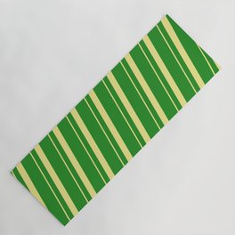 [ Thumbnail: Tan & Forest Green Colored Pattern of Stripes Yoga Mat ]