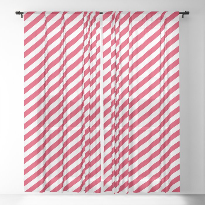 Crimson and White Colored Lines Pattern Sheer Curtain