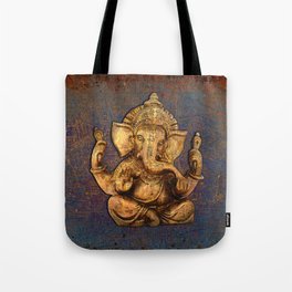 Gold Ganesha on Distressed Purple and Orange Background Tote Bag