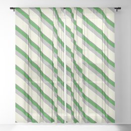 [ Thumbnail: Dim Grey, Forest Green, Dark Gray & Beige Colored Pattern of Stripes Sheer Curtain ]