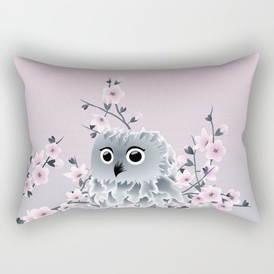 Cute Owl and Cherry Blossoms Pink Gray Rectangular Pillow