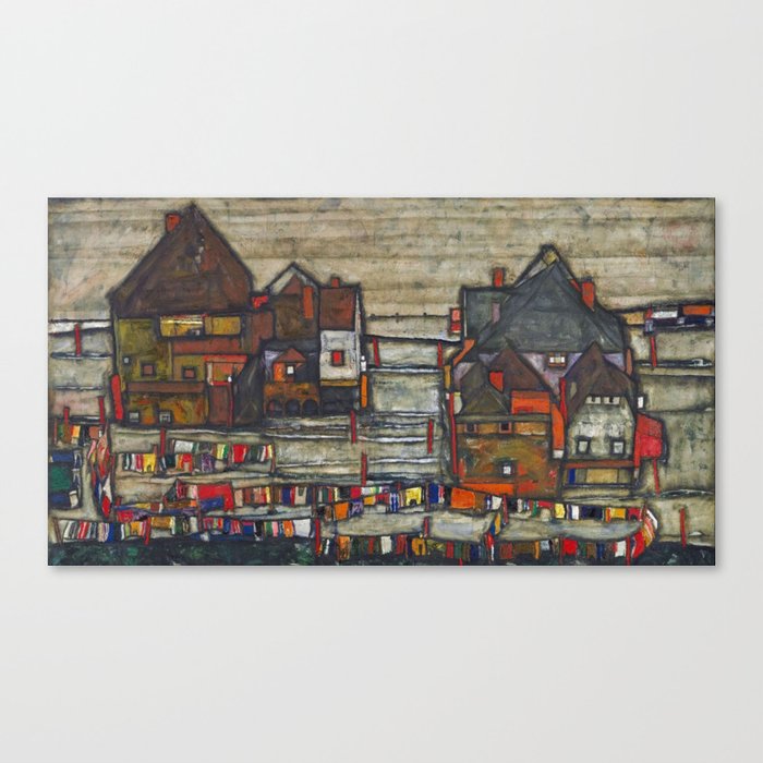 Village Houses with Laundry colorful landscape painting by Egon Schiele Canvas Print
