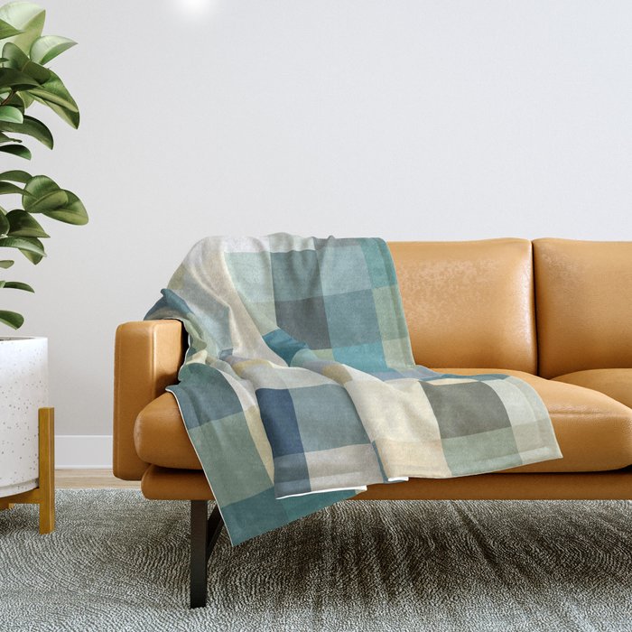 geometric pixel square pattern abstract background in blue green brown Throw Blanket