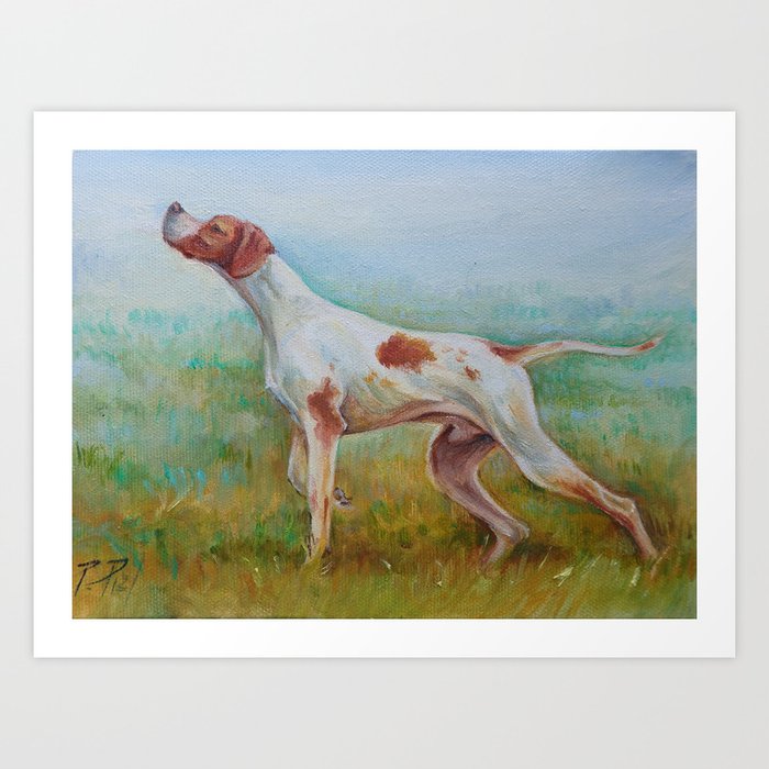 ENGLISH POINTER IN THE FIELD Classic hunting scene Landscape Art Print