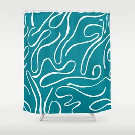Blue Teal Squiggle Pattern Shower Curtain