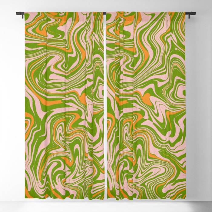 Retro green liquid marbling pattern Blackout Curtain