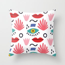 Abstract pattern with eyes and lips. Contemporary modern art Throw Pillow