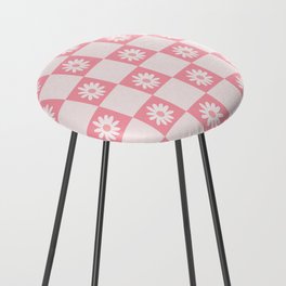 Groovy Pink Floral Checkered Pattern  Counter Stool