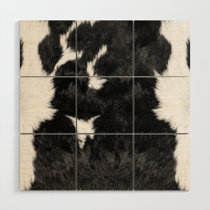 Luxe Animal Print Cowhide in Black and White Wood Wall Art