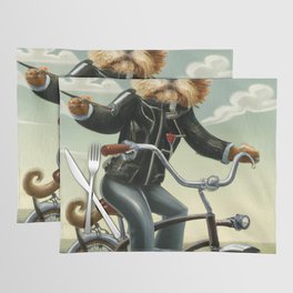 Anthropomorphic dog riding a bicycle Placemat