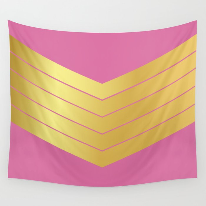 V - Pink and Gold Minimalistic Colorful Retro Stripe Art Pattern Wall Tapestry