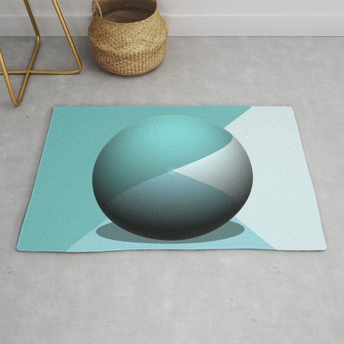 Modern Triangular Shapes & 3D Sphere - Pale Blue Pastel Green Rug