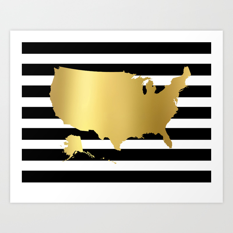 Usa Map Decor Usa Map Wall Art Map Decor Map Art Map Print Gold