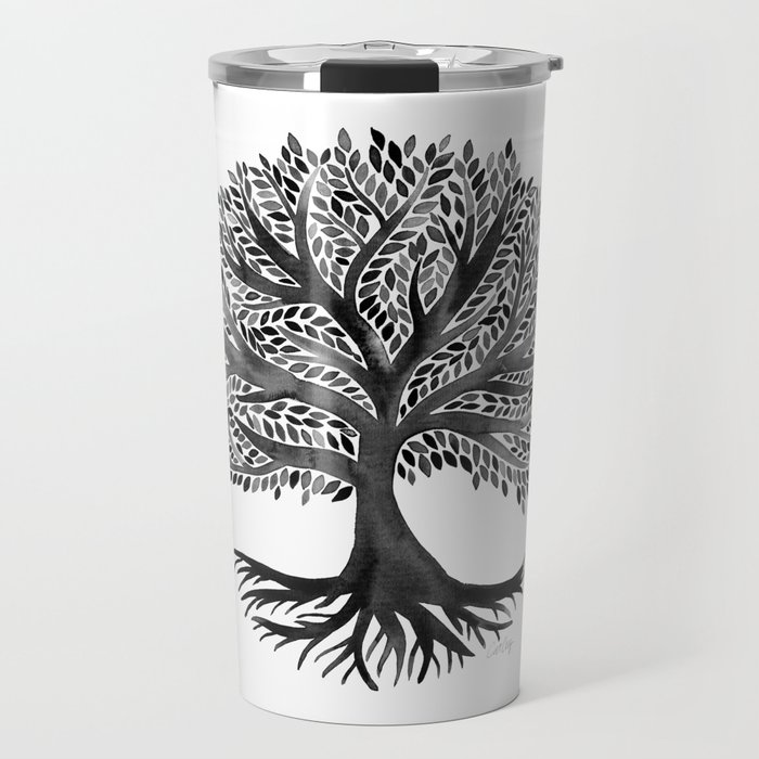 Tree of Life Watercolor – Black Travel Mug