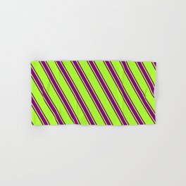 [ Thumbnail: Light Green and Purple Colored Lines/Stripes Pattern Hand & Bath Towel ]