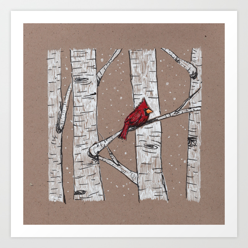 Cardinal In A Birch Tree Art Print By Mcbiteypants Society6