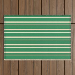 [ Thumbnail: Sea Green and Bisque Colored Lined Pattern Outdoor Rug ]