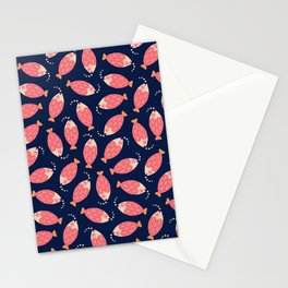 TOSSED SWIMMING FISH in PINK AND SAND ON DARK BLUE Stationery Card