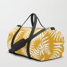 Mustard And White Fern Leaf Pattern Duffle Bag