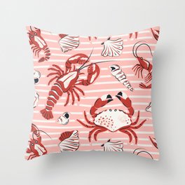 Crustacean Sea - Pink Throw Pillow