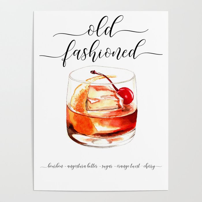 Cocktail Recipe. Old Fashioned. Poster